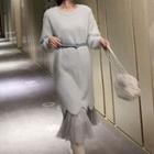 Set: Faux Pearl Sweater Dress + A-line Midi Mesh Skirt