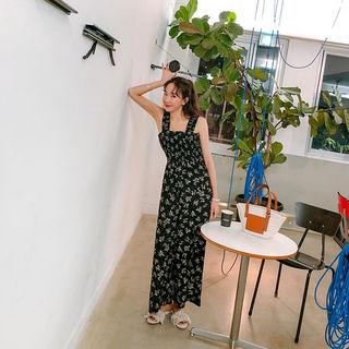 Sleeveless Wide-leg Smocked Floral Jumpsuit