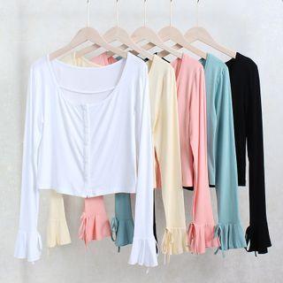 Plain Frill-trim Long-sleeve Top