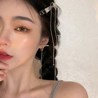 Set: Fringe Drop Sterling Silver Ear Stud + Hair Clip Hair Clip & Ear Stud - S925 Silver - Silver - One Size
