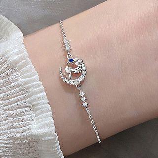 Rhinestone Moon Bracelet Silver - One Size