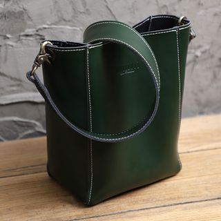 Set: Genuine Leather Bucket Bag + Pouch