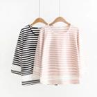 Long-sleeve Striped Perforated Panel Top