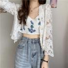 Floral Embroidered Knit Camisole Top / Cardigan