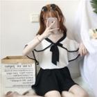 Elbow-sleeve Cutout Top / Skort
