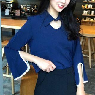 Cutout Piped Bell-sleeve Top