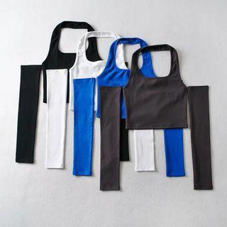 Set: Halter-neck Crop Top + Arm Sleeves