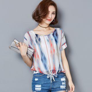 Short Sleeve Tie Hem Chiffon Top
