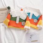 Striped Flower Detail Short-sleeve Polo Shirt