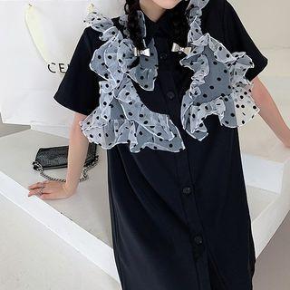 Short-sleeve Dotted Ruffled Mini Shirt Dress