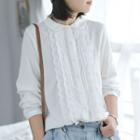 Long-sleeve Frill Trim Blouse White - One Size