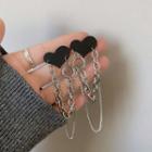 Heart Chain Alloy Dangle Earring 1 Pair - S925 Silver Needle - Silver - One Size