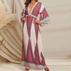 Color Print Long-sleeve Midi A-line Dress
