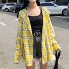 Hooded Plaid Buttoned Light Jacket