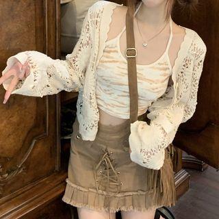 Floral Loose Knit Cardigan / Halter Camisole Top