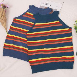Sleeveless Striped Halter Knit Top