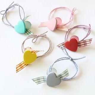 Plaid Ribbon Acrylic Heart Hair Tie