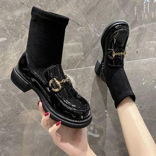 Platform Block Heel Chain Detail Short Boots