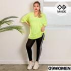 Plus Size Letter-strap Slit-side T-shirt