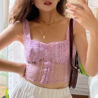 Plain Square-neck Lace Tank Top