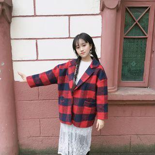 Check Lapel Woolen Coat