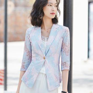 Single-button Elbow-sleeve Lace Blazer