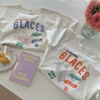 Round-neck Ice-cream Print Short Sleeve T-shirt