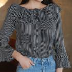 Ruffled Off-shoulder Striped Top