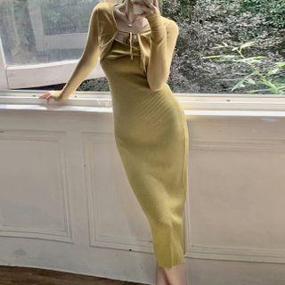 Light Jacket / Spaghetti Strap Knit Dress