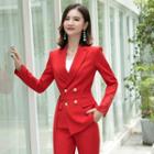 Double-breasted Blazer / Straight-leg Dress Pants / Set