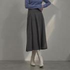 Zip-side Pleated Long Skirt