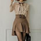 Set: Ruffled Blouse + Asymmetrical Mini A-line Skirt