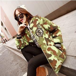 Camouflage-print Fleece Zip Jacket
