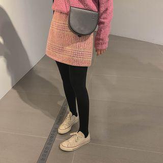 Band-waist Plaid Mini Skirt Pink - One Size