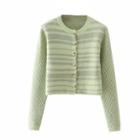 Striped Panel Checkered Cardigan Light Green - One Size