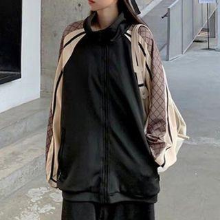 Argyle Print Panel Zip Jacket