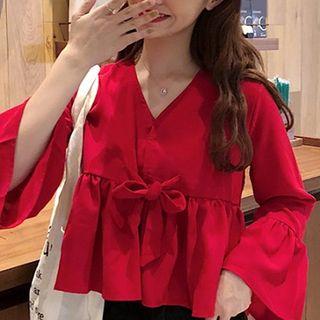 V-neck Ruffled-trim Chiffon Top