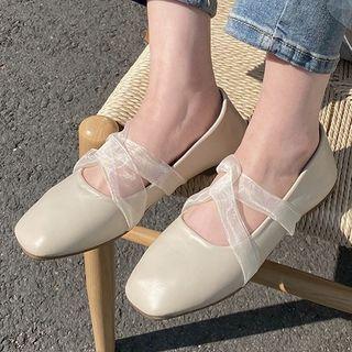 Mesh Strap Faux Leather Flats