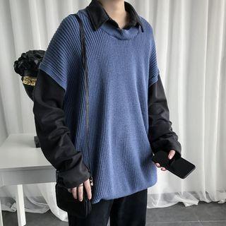 Mock Two Piece Ribbed Knit Top