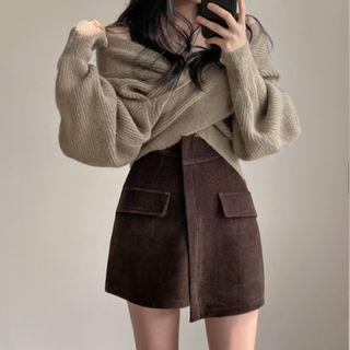 V-neck Sweater / Mini Wrap Skirt