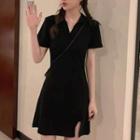 Short-sleeve Open Collar Mini Sheath Dress