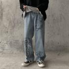 Cartoon Print Lettering Straight-cut Jeans