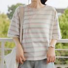 Short-sleeve Striped T-shirt Orange & Gray Stripe - White - One Size