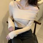 Long-sleeve Mesh Panel Fitted Top