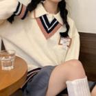 Mock Two-piece Polo-neck Sweater White - One Size