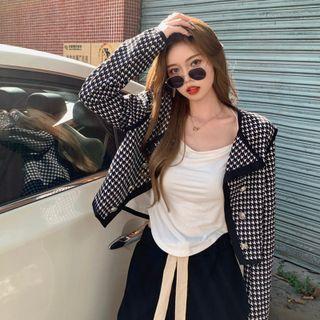 Houndstooth Cropped Jacket Black - One Size