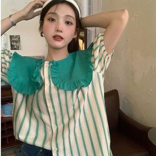 Short-sleeve Striped Shirt Green - One Size