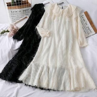 Peter Pan-collar Fringed Midi Dress