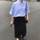 Striped Short-sleeve Shirt / Midi Split Straight-fit Skirt
