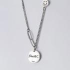 925 Sterling Silver Smiley Disc Pendant Necklace S925 Silver - As Shown In Figure - One Size